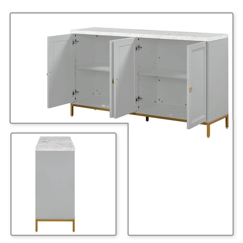 Elegant Stylish Wooden Sideboard, Top with Faux Marble Stickers