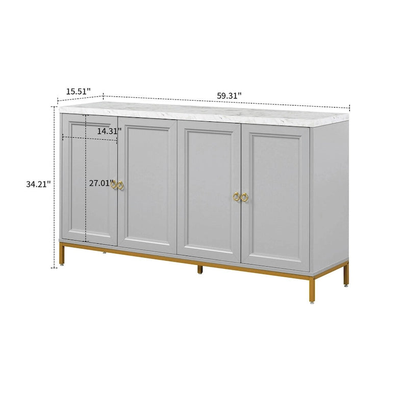 Elegant Stylish Wooden Sideboard, Top with Faux Marble Stickers