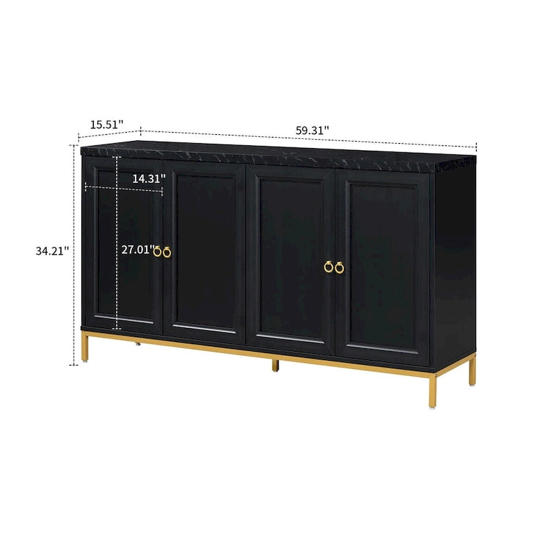 Elegant Stylish Wooden Sideboard, Top with Faux Marble Stickers