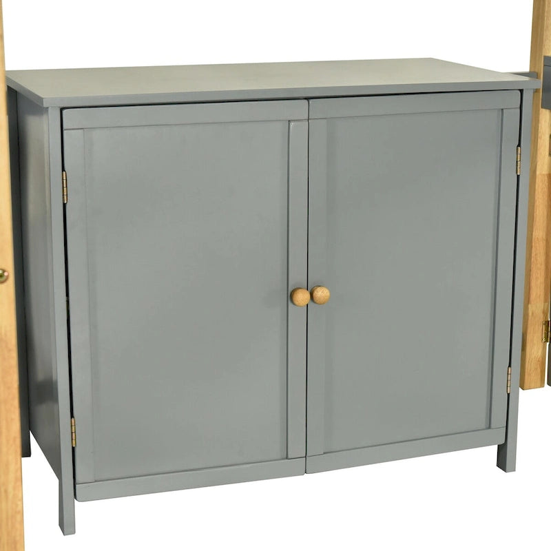 Full Size Wood Loft Bed With Cabinet and Cubes