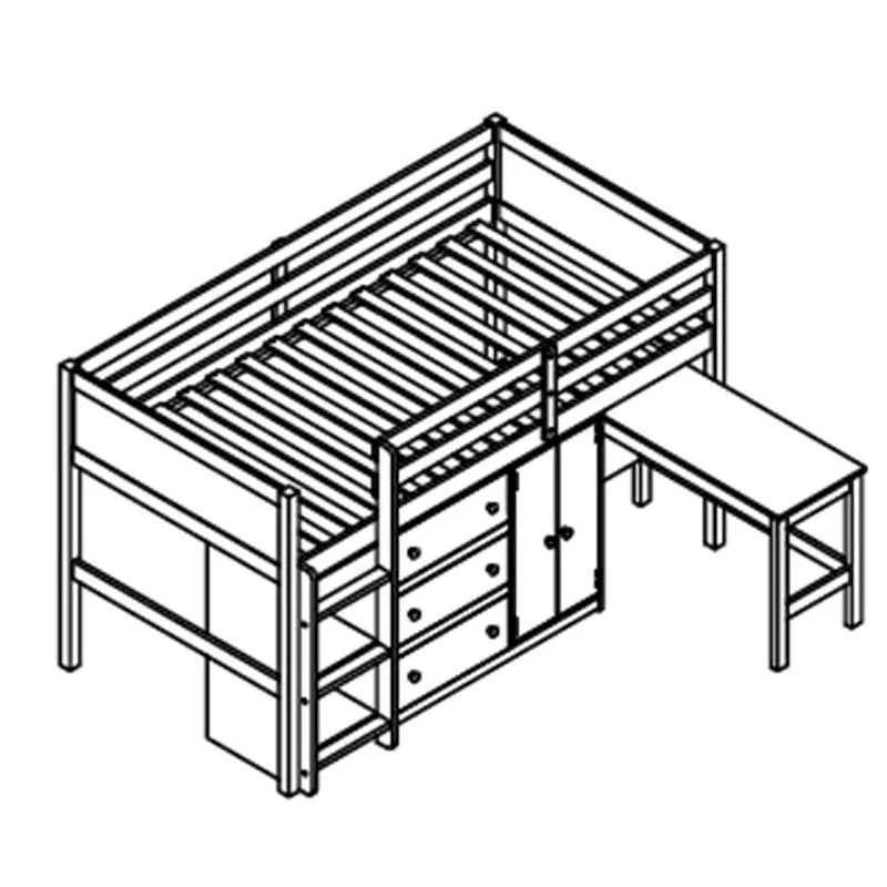 Twin Size Wood Loft Bed with Pull-Out Desk,Cabinet and Shelves