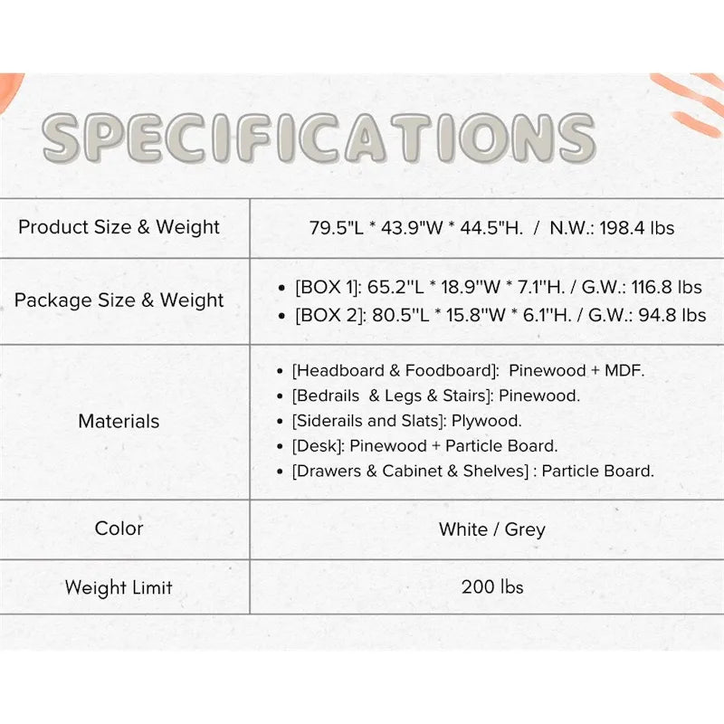 Twin Size Wood Loft Bed with Pull-Out Desk,Cabinet and Shelves