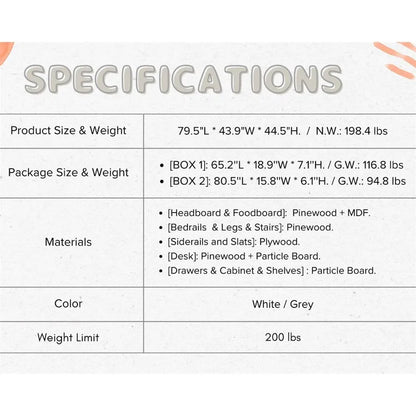 Twin Size Wood Loft Bed with Pull-Out Desk,Cabinet and Shelves