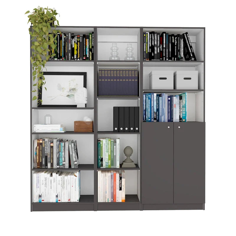 Kenyon 3pc Set 67 Wide 5-Shelf and Cabinet Bookcase