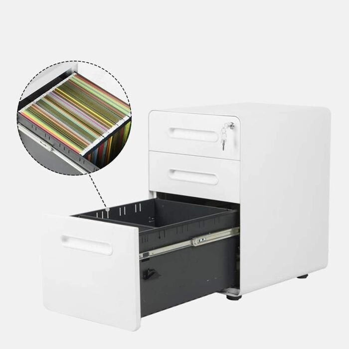 ApexDesk 3-Drawer Metal Mobile File Cabinet with Locking Keys & Casters