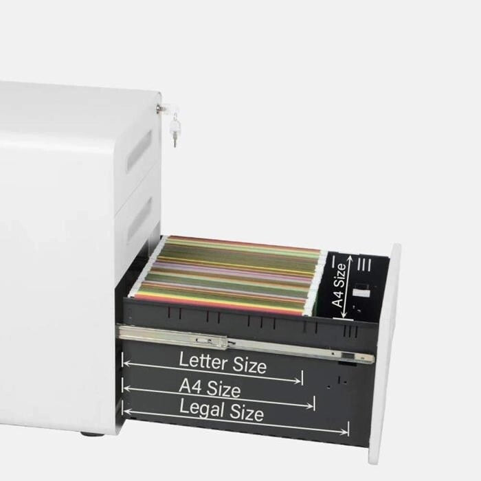 ApexDesk 3-Drawer Metal Mobile File Cabinet with Locking Keys & Casters