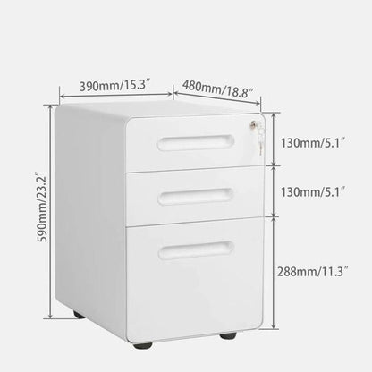 ApexDesk 3-Drawer Metal Mobile File Cabinet with Locking Keys & Casters