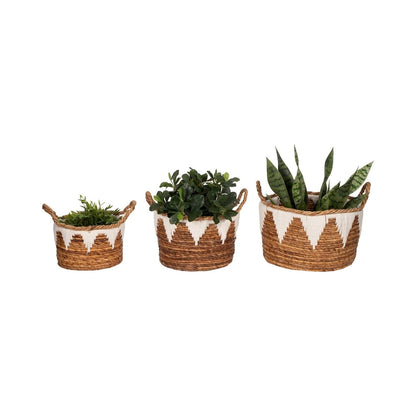 Sagebrook Home Coastal Banana Leaf, Set of Three, Nomad Baskets, Natural Finish - 14 x 14 x 10