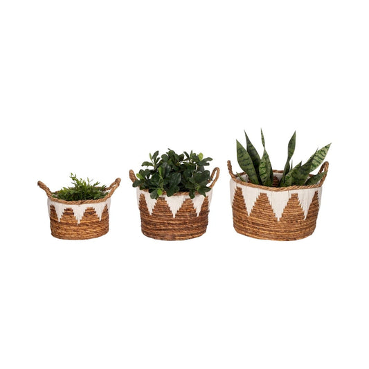 Sagebrook Home Coastal Banana Leaf, Set of Three, Nomad Baskets, Natural Finish - 14 x 14 x 10