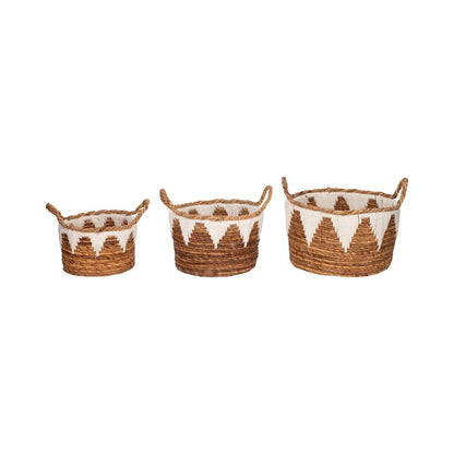 Sagebrook Home Coastal Banana Leaf, Set of Three, Nomad Baskets, Natural Finish - 14 x 14 x 10