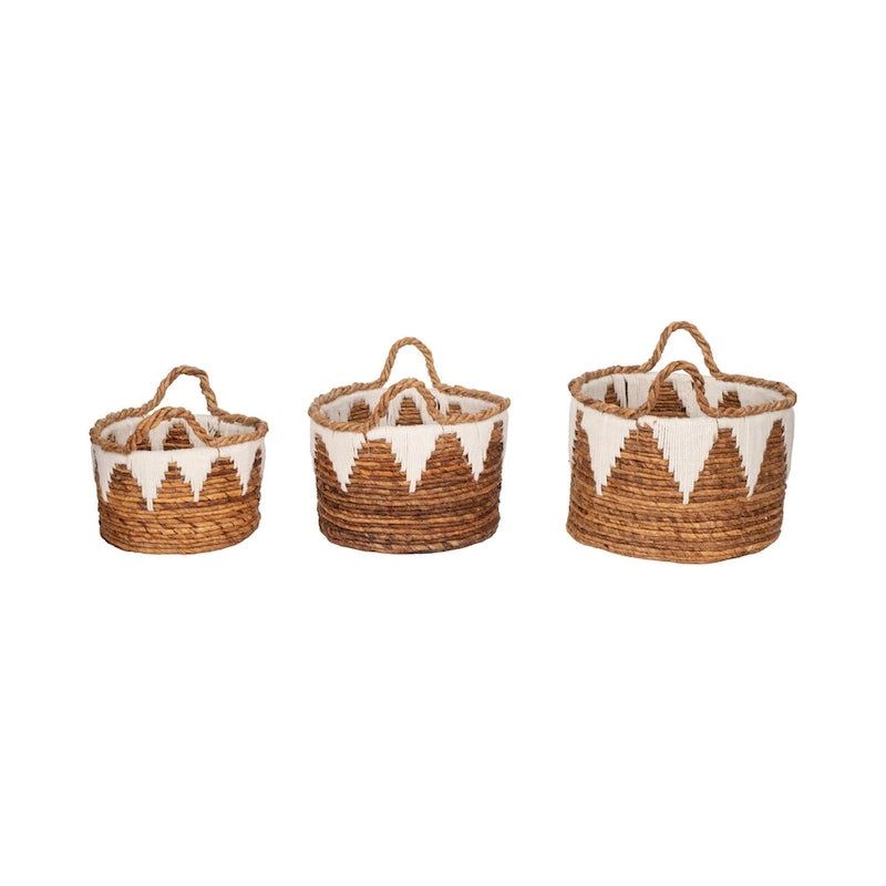 Sagebrook Home Coastal Banana Leaf, Set of Three, Nomad Baskets, Natural Finish - 14 x 14 x 10