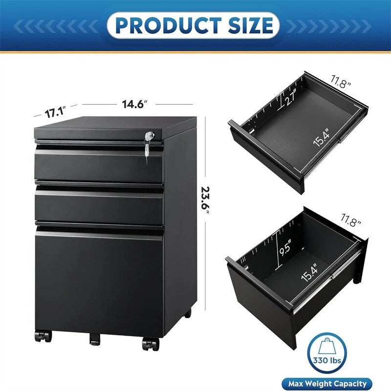 3 Drawer Mobile File Cabinet