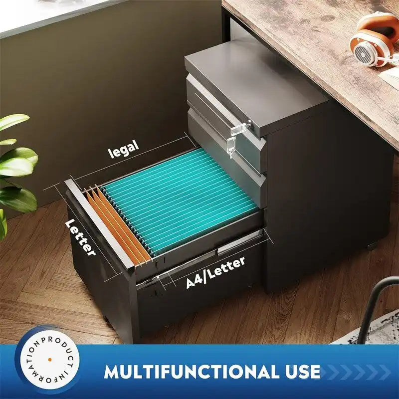3 Drawer Mobile File Cabinet