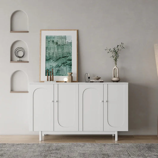 Functional 4-Door Intaglio Storage Cabinet with Pine Legs