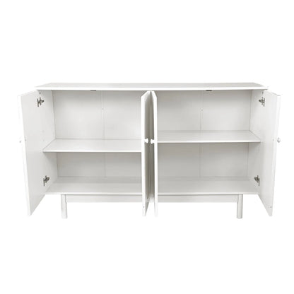 Functional 4-Door Intaglio Storage Cabinet with Pine Legs
