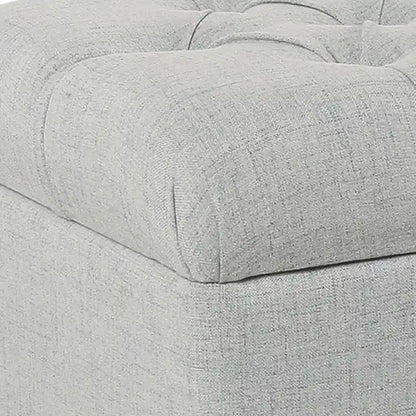 Fabric Upholstered Button Tufted Wooden Bench with Hinged Storage, Light Gray and Brown