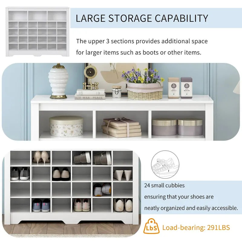 Sleek Design 24 Shoe Cubby Console, Modern Shoe Cabinet with Curved Base, Versatile Sideboard with High-quality for Hallway