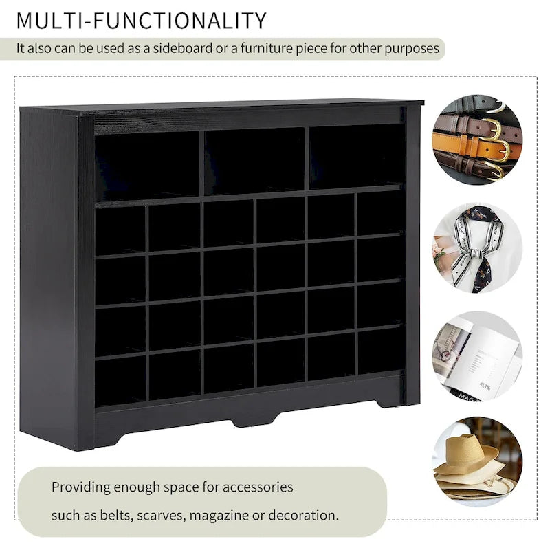 Sleek Design 24 Shoe Cubby Console, Modern Shoe Cabinet with Curved Base, Versatile Sideboard with High-quality for Hallway