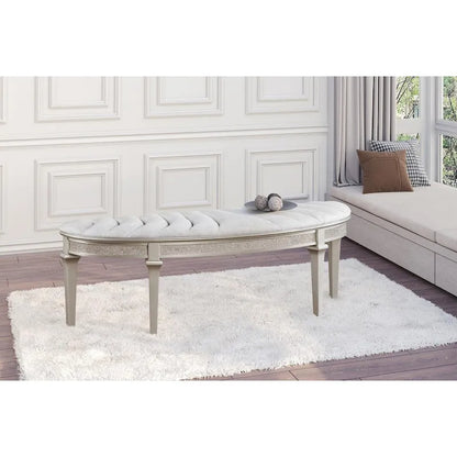 Rosarito Silver Oak and Ivory Upholstered Demilune Bench