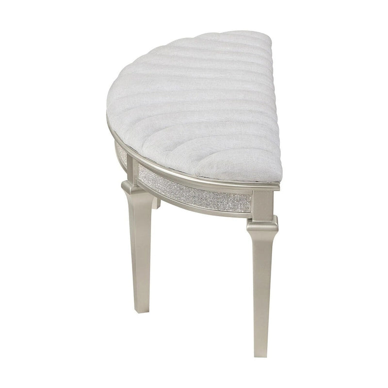 Rosarito Silver Oak and Ivory Upholstered Demilune Bench