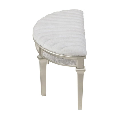 Rosarito Silver Oak and Ivory Upholstered Demilune Bench