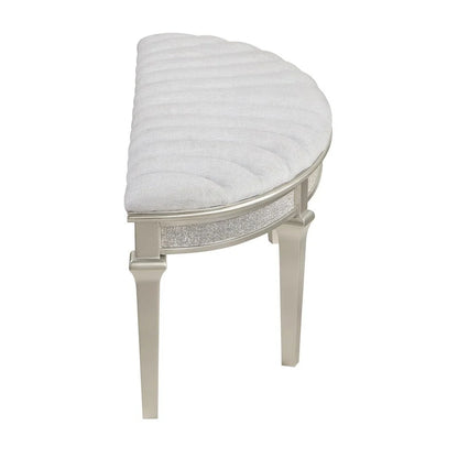Rosarito Silver Oak and Ivory Upholstered Demilune Bench