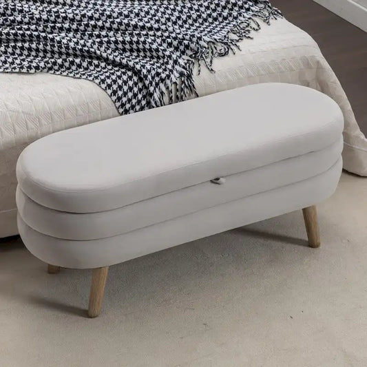 Velvet Fabric Storage Bench Bedroom Bench With Wood Legs For Living Room Bedroom Indoor,Light Gray