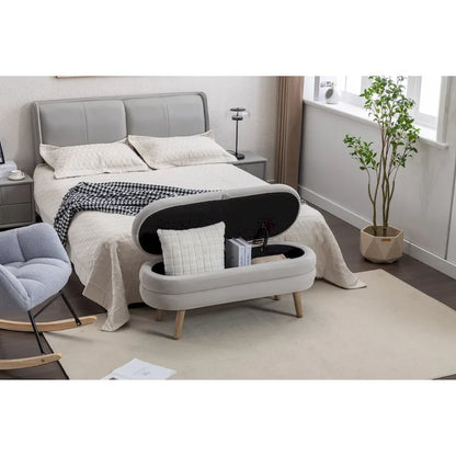 Velvet Fabric Storage Bench Bedroom Bench With Wood Legs For Living Room Bedroom Indoor,Light Gray