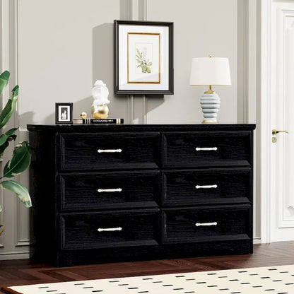 Modern 3 Drawer Bedroom Chest of Drawers with 6 Drawers Dresser, Clothes Organizer -Metal Pulls for Living Room, Bedroom