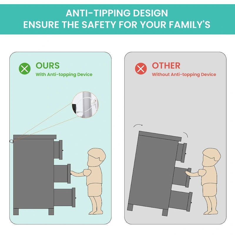 Modern 3 Drawer Bedroom Chest of Drawers with 6 Drawers Dresser, Clothes Organizer -Metal Pulls for Living Room, Bedroom