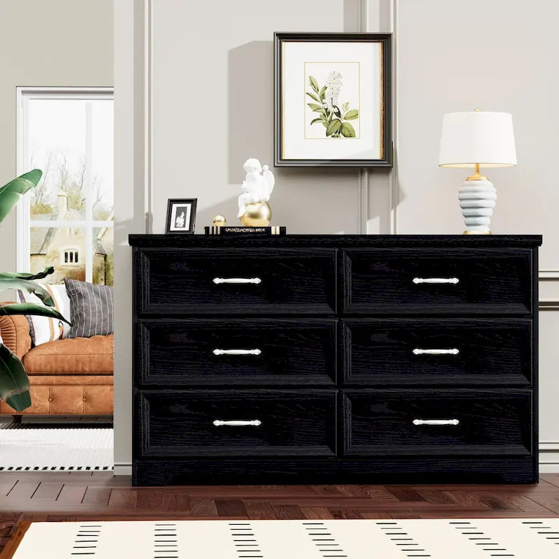 Modern 3 Drawer Bedroom Chest of Drawers with 6 Drawers Dresser, Clothes Organizer -Metal Pulls for Living Room, Bedroom