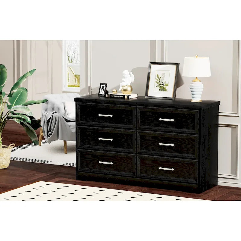 Modern 3 Drawer Bedroom Chest of Drawers with 6 Drawers Dresser, Clothes Organizer -Metal Pulls for Living Room, Bedroom