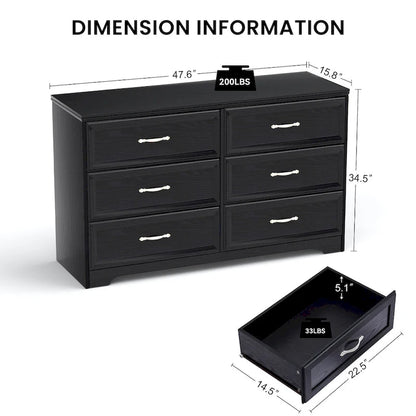 Modern 3 Drawer Bedroom Chest of Drawers with 6 Drawers Dresser, Clothes Organizer -Metal Pulls for Living Room, Bedroom