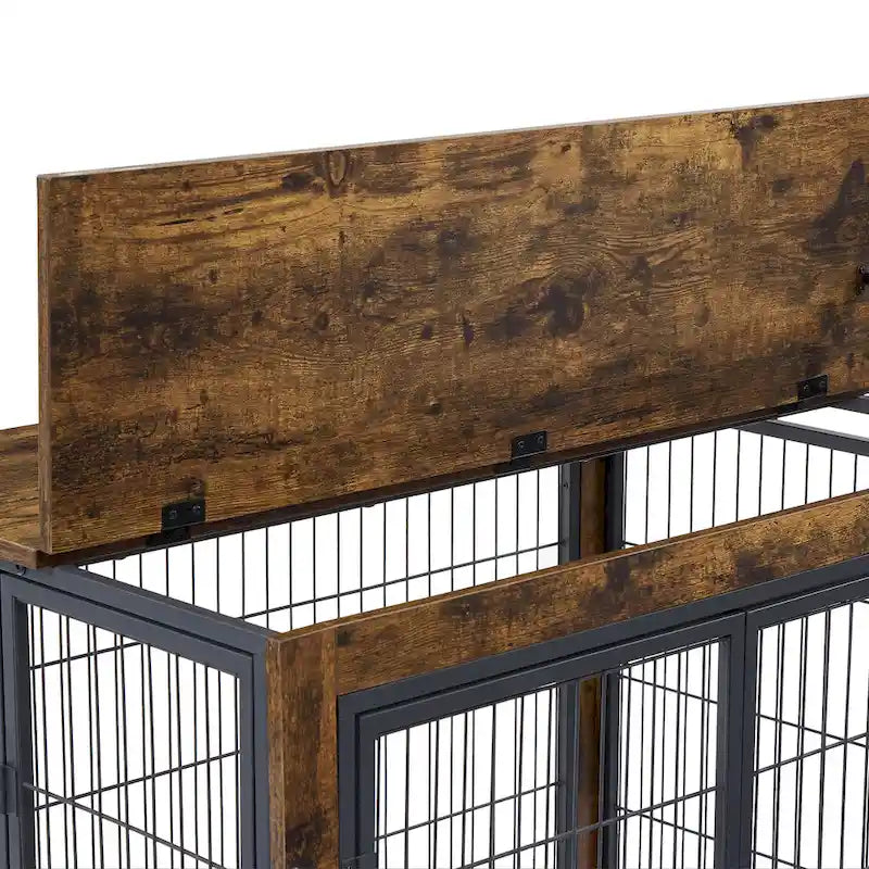 Furniture Style Dog Crate Side Table on Wheels with Double Doors and Lift Top,Rustic Brown,31.50 W x 22.05 D x 25 H.