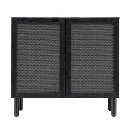 Orre Black With Black Rattan Cabinet 2 Door