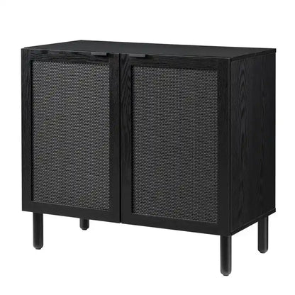 Orre Black With Black Rattan Cabinet 2 Door