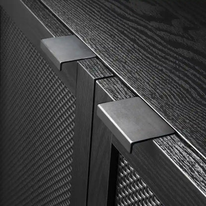 Orre Black With Black Rattan Cabinet 2 Door