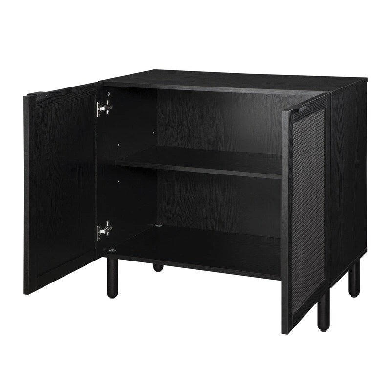 Orre Black With Black Rattan Cabinet 2 Door