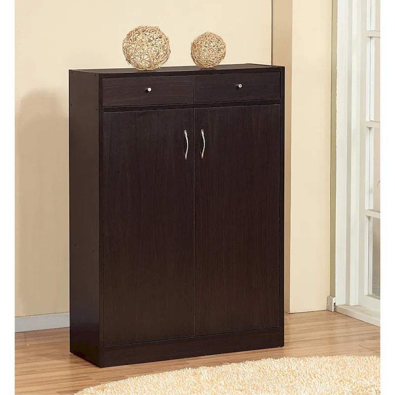 Shoe Storage Cabinet, Home Shoe Organizer with Five Shelves and Two Drawers in Red Cocoa