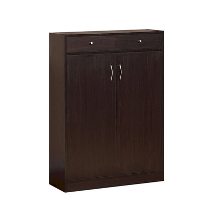 Shoe Storage Cabinet, Home Shoe Organizer with Five Shelves and Two Drawers in Red Cocoa