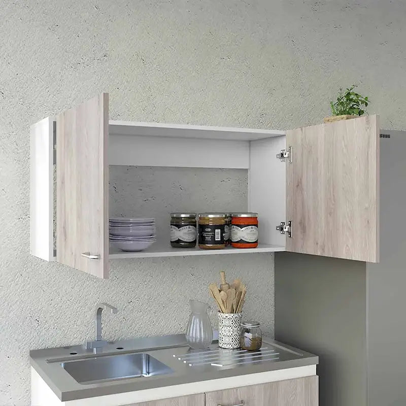 Wall Cabinet Toran, Two Shelves, Double Door, White / Light Gray Finish,High quality and durable