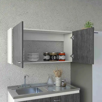 Wall Cabinet Toran, Two Shelves, Double Door, White / Light Gray Finish,High quality and durable