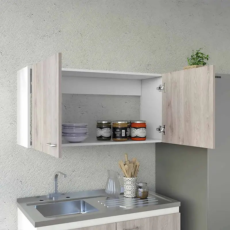 Wall Cabinet Toran, Two Shelves, Double Door, White / Light Gray Finish,High quality and durable