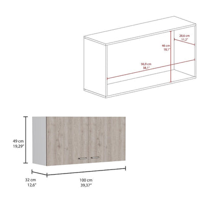Wall Cabinet Toran, Two Shelves, Double Door, White / Light Gray Finish,High quality and durable