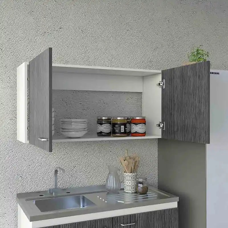 Wall Cabinet Toran, Two Shelves, Double Door, White / Light Gray Finish,High quality and durable