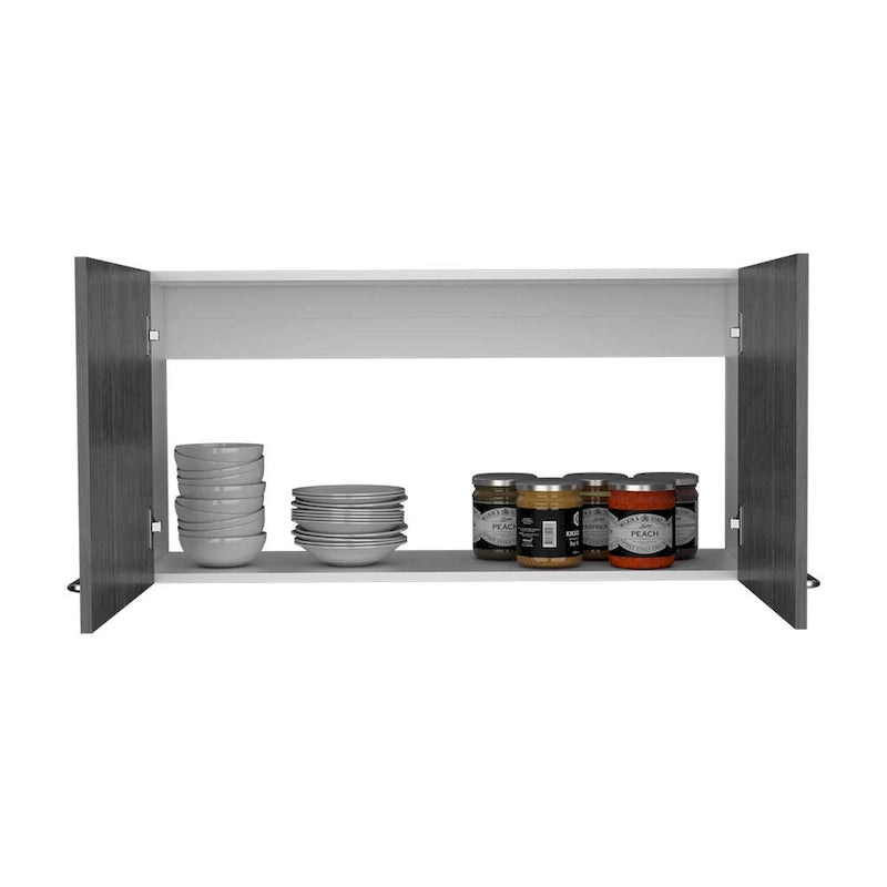 Wall Cabinet Toran, Two Shelves, Double Door, White / Light Gray Finish,High quality and durable