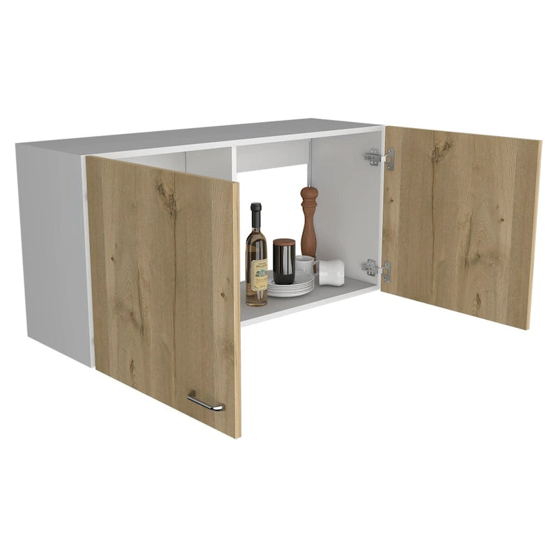 Wall Cabinet Toran, Two Shelves, Double Door, White / Light Gray Finish,High quality and durable