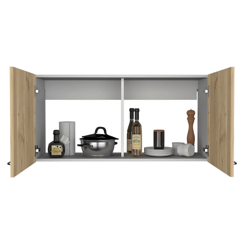 Wall Cabinet Toran, Two Shelves, Double Door, White / Light Gray Finish,High quality and durable