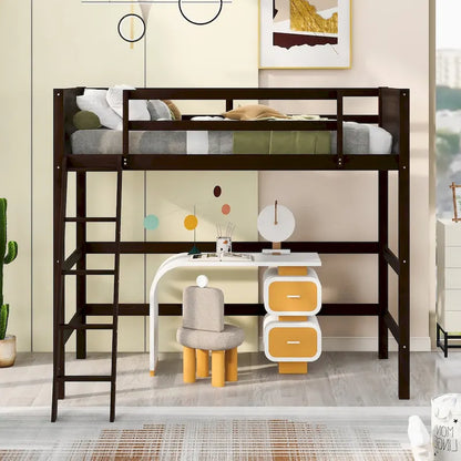 Solid Wood Twin Size Loft Bed with Safety Features