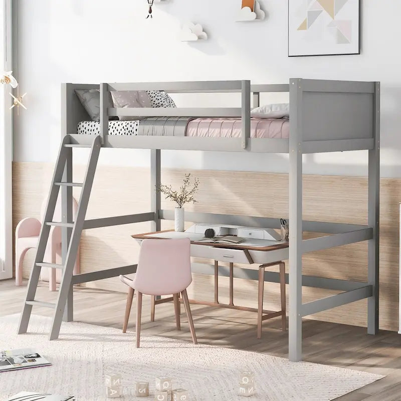 Solid Wood Twin Size Loft Bed with Safety Features